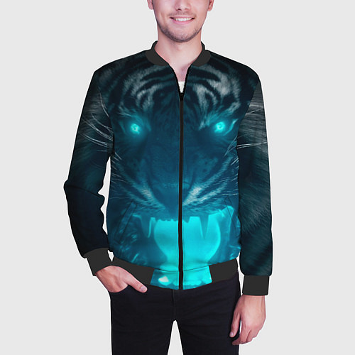 Мужской бомбер Неоновый водяной тигр 2022 / 3D-Черный – фото 3