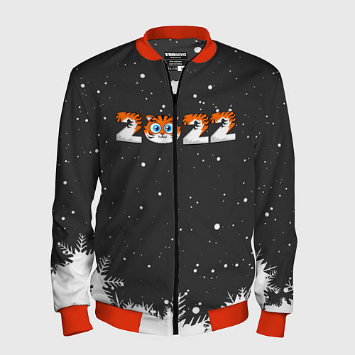 Мужской бомбер Новый год 2022 - надпись 2022 / 3D-Красный – фото 1