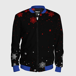 Мужской бомбер КРАСНО БЕЛЫЕ СНЕЖИНКИ НА ЧЁРНОМ ФОНЕ