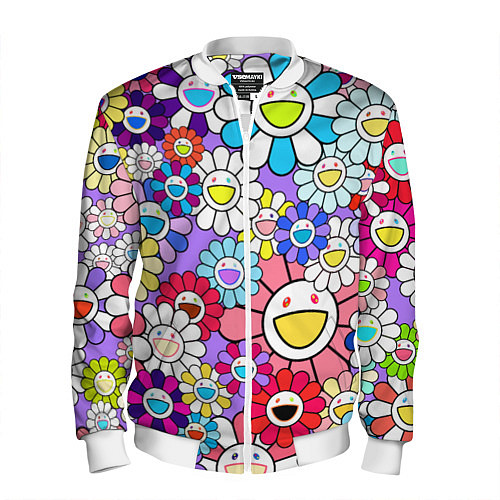 Мужской бомбер Цветы Takashi Murakami / 3D-Белый – фото 1