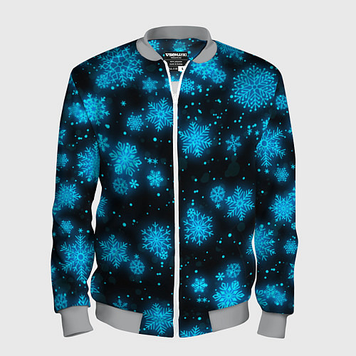 Мужской бомбер НОВОГОДНИЕ НЕОНОВЫЕ СНЕЖИНКИ 2022 НОВЫЙ ГОД / 3D-Меланж – фото 1