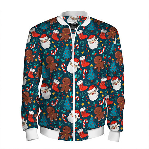 Мужской бомбер ПОКРЫТО НОВЫМ ГОДОМ! / 3D-Белый – фото 1