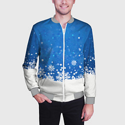 Бомбер мужской Снежинки - С Новым Годом, цвет: 3D-меланж — фото 2