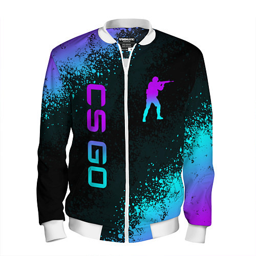 Мужской бомбер CS GO NEON SYMBOL STYLE SKIN КС ГО НЕОН / 3D-Белый – фото 1