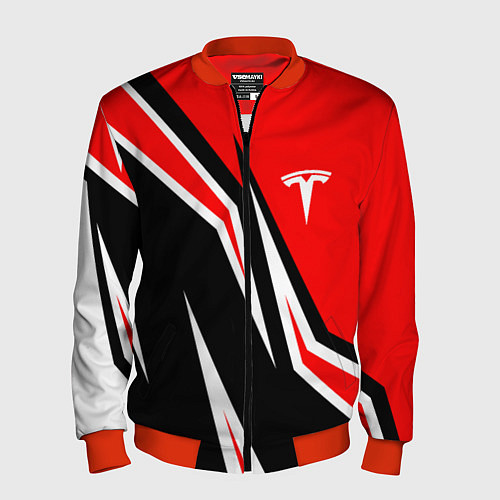 Мужской бомбер TESLA MOTORS RED LINE ТЕСЛА / 3D-Красный – фото 1