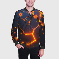 Бомбер мужской НОВОГОДНИЕ ОГНЕННЫЕ 3D ПЛИТЫ FIRE NEON HEXAGON, цвет: 3D-черный — фото 2