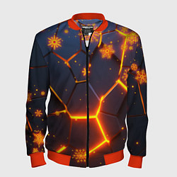 Мужской бомбер НОВОГОДНИЕ ОГНЕННЫЕ 3D ПЛИТЫ FIRE NEON HEXAGON