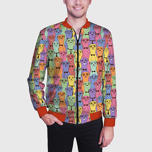 Мужской бомбер Красочные Сурикаты / 3D-Красный – фото 3