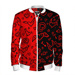 Бомбер мужской Черно-Красные сердца с крылышками, цвет: 3D-белый