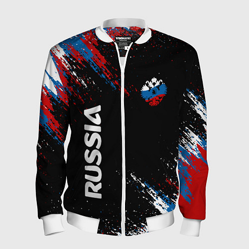 Мужской бомбер Russia Штрихи в цвет Флага / 3D-Белый – фото 1
