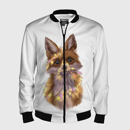 Мужской бомбер Fox with a garland / 3D-Черный – фото 1