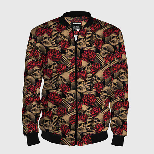 Мужской бомбер ROCK AND ROLL Черепа и Розы / 3D-Черный – фото 1