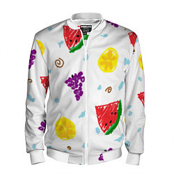 Бомбер мужской Пиксельные фрукты, цвет: 3D-белый