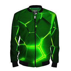 Бомбер мужской 3D ПЛИТЫ НЕОН NEON GREEN HEXAGON РАЗЛОМ, цвет: 3D-черный