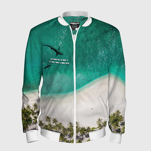 Мужской бомбер He shark will be happy if the whole world is under / 3D-Белый – фото 1