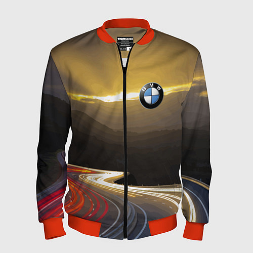 Мужской бомбер BMW Night route / 3D-Красный – фото 1