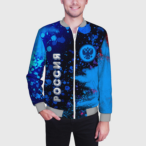 Мужской бомбер РОССИЯ - ГЕРБ - Арт 6 / 3D-Меланж – фото 3