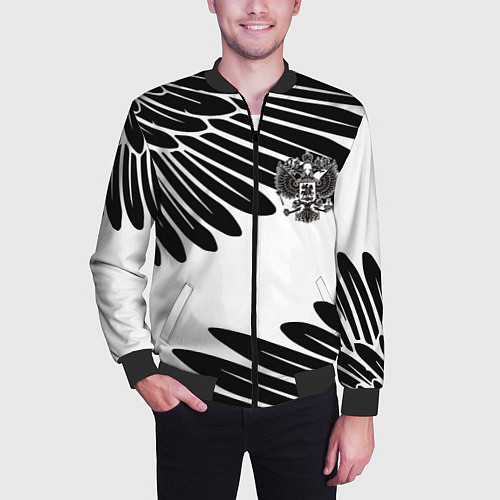 Мужской бомбер ГЕРБ РОССИИ КРЫЛЬЯ СВОБОДЫ / 3D-Черный – фото 3
