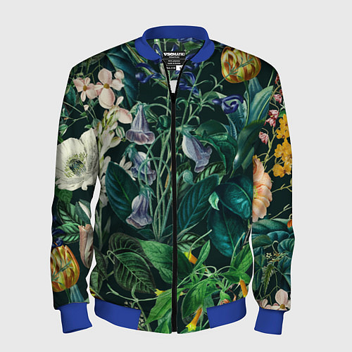 Мужской бомбер Цветы Темный Сад / 3D-Синий – фото 1