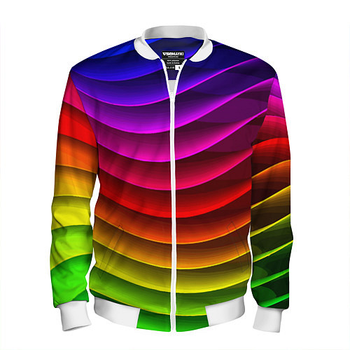 Мужской бомбер Color line neon pattern Abstraction Summer 2023 / 3D-Белый – фото 1