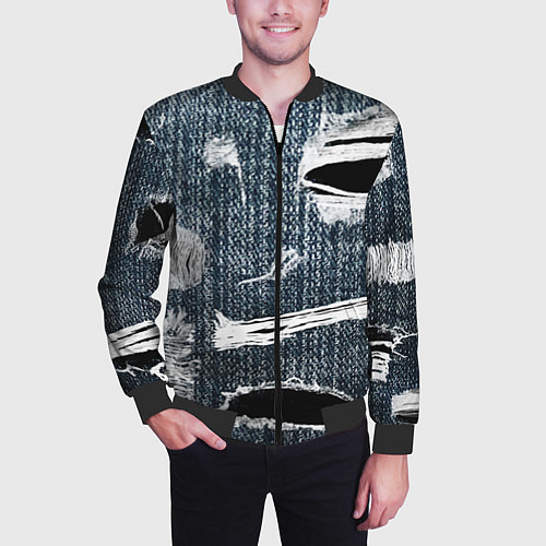 Мужской бомбер Джинсовое рваньё Fashion trend / 3D-Черный – фото 3