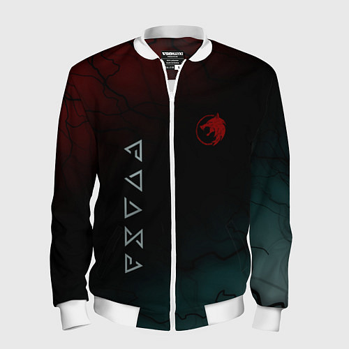 Мужской бомбер The witcher Волк Черные Молнии / 3D-Белый – фото 1
