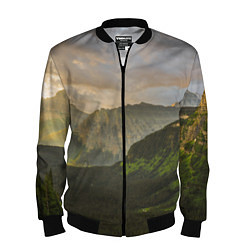 Бомбер мужской Горы, лес, небо, цвет: 3D-черный