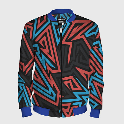 Мужской бомбер Геометрический красный-синий паттерн / 3D-Синий – фото 1