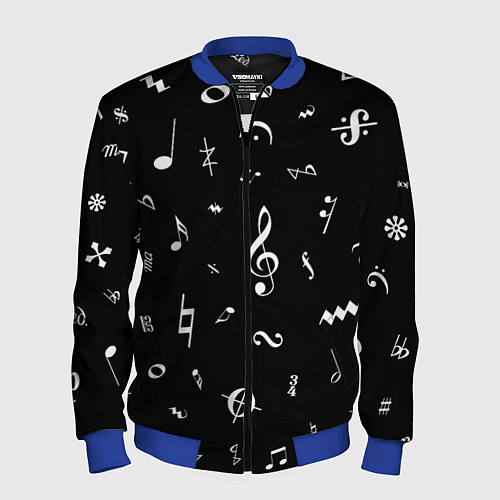 Мужской бомбер Нотные Знаки Белые на Черном / 3D-Синий – фото 1