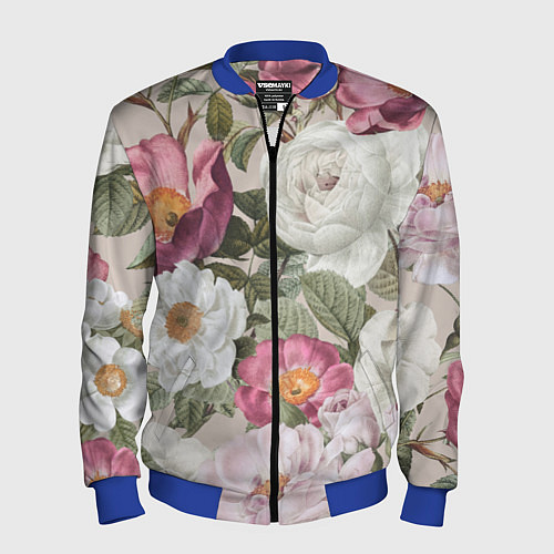 Мужской бомбер Цветы Розовый Сад Пион и Роз / 3D-Синий – фото 1