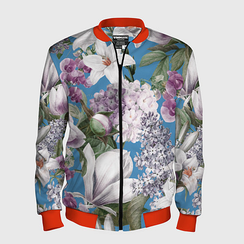 Мужской бомбер Цветы Белые Лилии В Саду Летом / 3D-Красный – фото 1