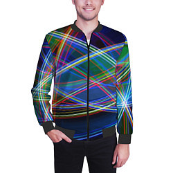 Бомбер мужской Разноцветные неоновые линии Абстракция Multicolore, цвет: 3D-черный — фото 2