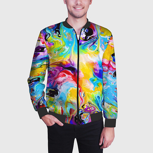 Мужской бомбер Неоновые всплески красок Лето Neon splashes of col / 3D-Черный – фото 3