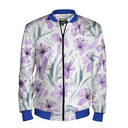 Бомбер мужской Цветы Фиолетовые Нарисованные Акварелью, цвет: 3D-синий