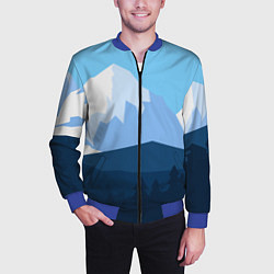 Бомбер мужской Горы, лес, канатная дорога, цвет: 3D-синий — фото 2