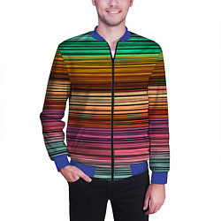 Бомбер мужской Multicolored thin stripes Разноцветные полосы, цвет: 3D-синий — фото 2