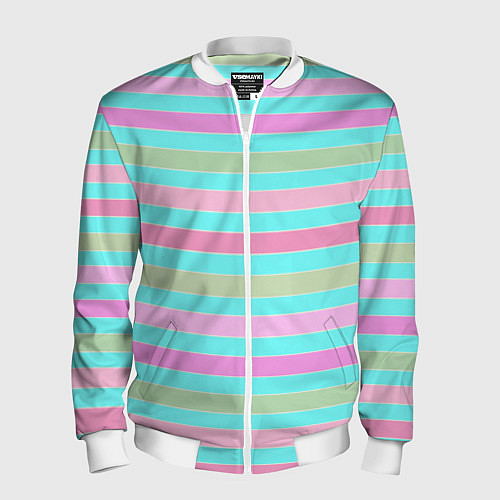 Мужской бомбер Pink turquoise stripes horizontal Полосатый узор / 3D-Белый – фото 1