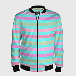 Мужской бомбер Pink turquoise stripes horizontal Полосатый узор