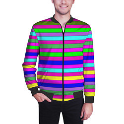 Бомбер мужской Multicolored neon bright stripes, цвет: 3D-черный — фото 2