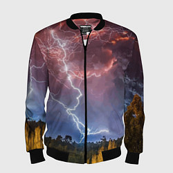 Мужской бомбер Грозовые разряды молний над лесом