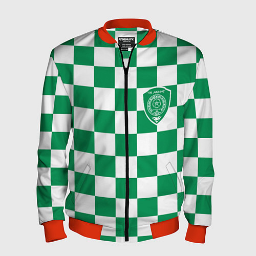 Мужской бомбер ФК Ахмат на фоне бело зеленой формы в квадрат / 3D-Красный – фото 1