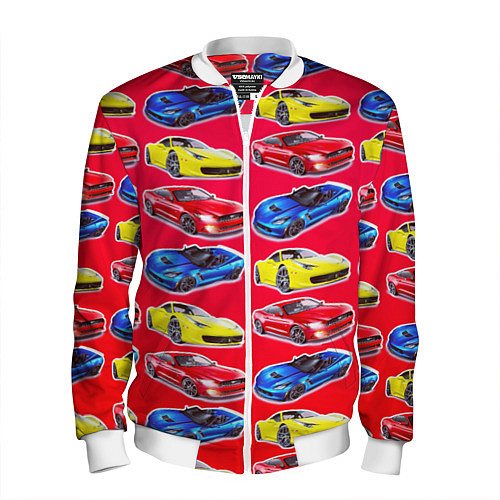 Мужской бомбер Спортивные машины / 3D-Белый – фото 1