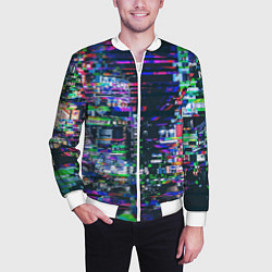 Бомбер мужской Ночной город - glitch, цвет: 3D-белый — фото 2