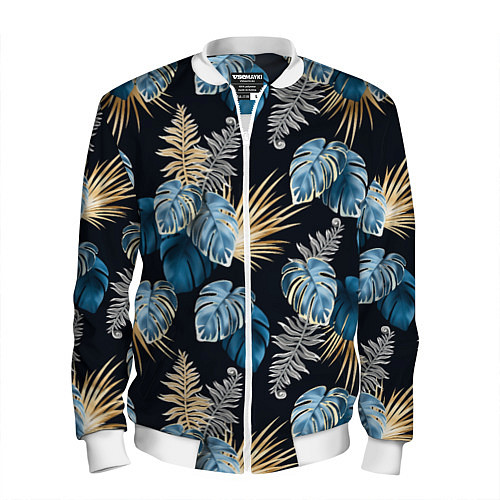 Мужской бомбер Свет неоновых листьев / 3D-Белый – фото 1