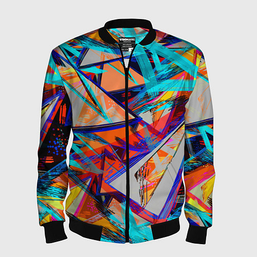 Мужской бомбер Яркий неоновый абстрактный узор / 3D-Черный – фото 1