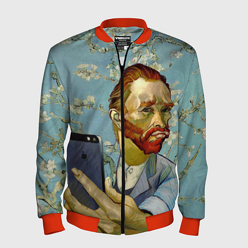 Мужской бомбер Ван Гог Селфи - Арт Портрет / 3D-Красный – фото 1
