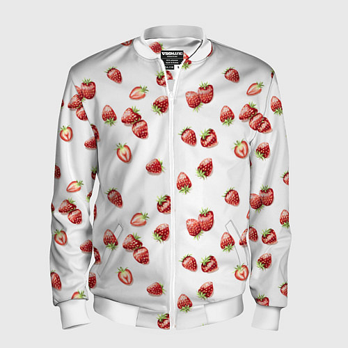 Мужской бомбер Клубничка, паттерн / 3D-Белый – фото 1