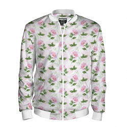 Бомбер мужской Садовые розы, паттерн, цвет: 3D-белый
