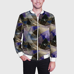 Бомбер мужской Полигональный абстрактный: бежевый, коричневый, си, цвет: 3D-белый — фото 2