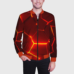 Бомбер мужской Красные неоновые геометрические плиты, цвет: 3D-красный — фото 2